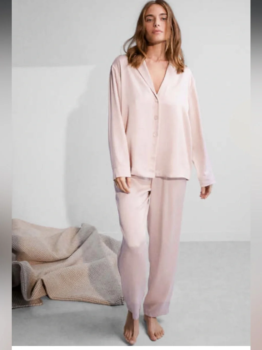 Lunya Washable Silk Pajama pant Delicate Pink Long Sleeve Luxury Set S MWT